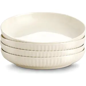 Ceramic Pasta Bowls Set of 4-28oz, Serving Salad, Soup Bowls For Kitchen Shallow Dishes Dinner Bowl, Microwave & Dishwasher Safe- Elegant Cream Color, 8.3in