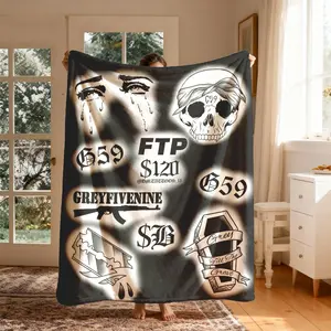 G59 Dark Skull Hip Hop Flannel Throw Blanket, Large Size, Soft Lightweight Warm, Perfect for Bed Sofa Office Camping Travel, Best Spring Blanket Gift
