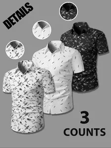 Men's Random All Over Print Short Sleeve Shirt, Casual Regular Fit Button Down Top for Summer, Men's Clothes for Daily Wear, Casual Fitted Shirt, Button Down Shirts