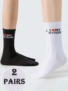 Men Women Crew Socks Letter Pattern Soft Comfortable Breathable Knit Fabric Ideal Gift for Couples