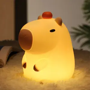 A baby sleep soundly. The capybara silicone Squishy night light is safe, soft to touch. The bedside lamp is dimmable, rechargeable and comes with a timer. A gift for a newborn