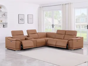 Global United 9762CG-6PC 6 pc DivanItalia cognac italian leather power reclining sectional sofa adjustable headrests