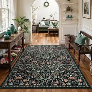 Vintage floral carpet, Floral rugs, Decorative Rugs, 1 count living room carpet, Soft comfortable rug, Non-slip area rug, home decoration, Easy to clean and machine washable, Suitable for living room, bedroom