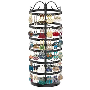 6 Tier Rotating Earring Holder Organizer, Adjustable Metal Earring Display Stand Rack, 264 Holes Earring Tree Organizer for Women Girl (Black)