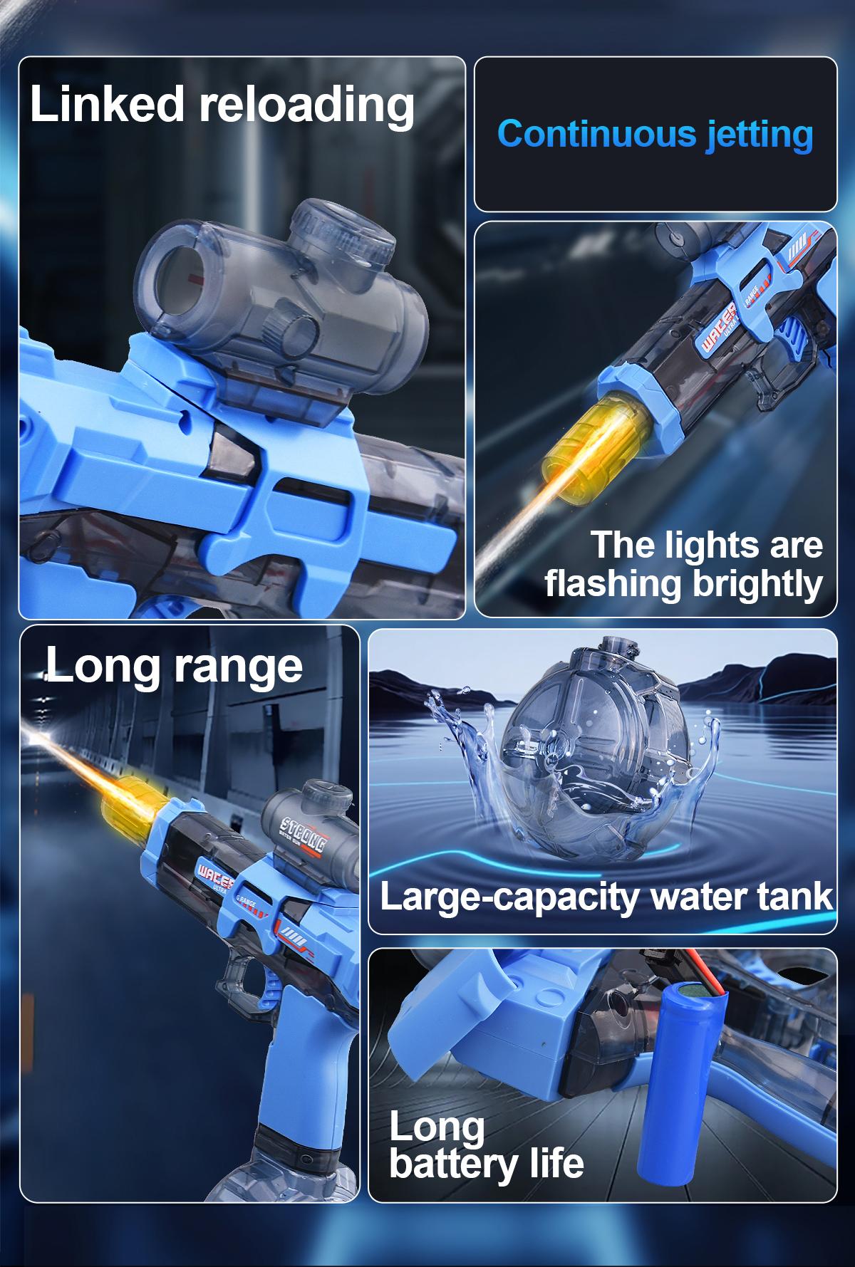 Electric Water Gun,Squirt Gun withLED Light,Rechargeable BatteryPowered ,Large Capacity Tank,WaterBlaster28-32 Ft Range, for Outdoor Pool BeachBattle Playsummer outdoor pool partybackyard game