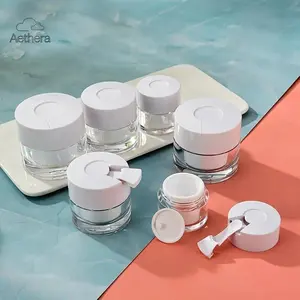 Aethera Refillable Cream Jar with Spatula 1 Count Portable Travel Cosmetic Jar with Lid Makeup Sample Container for Home & Travel Skincare Tools