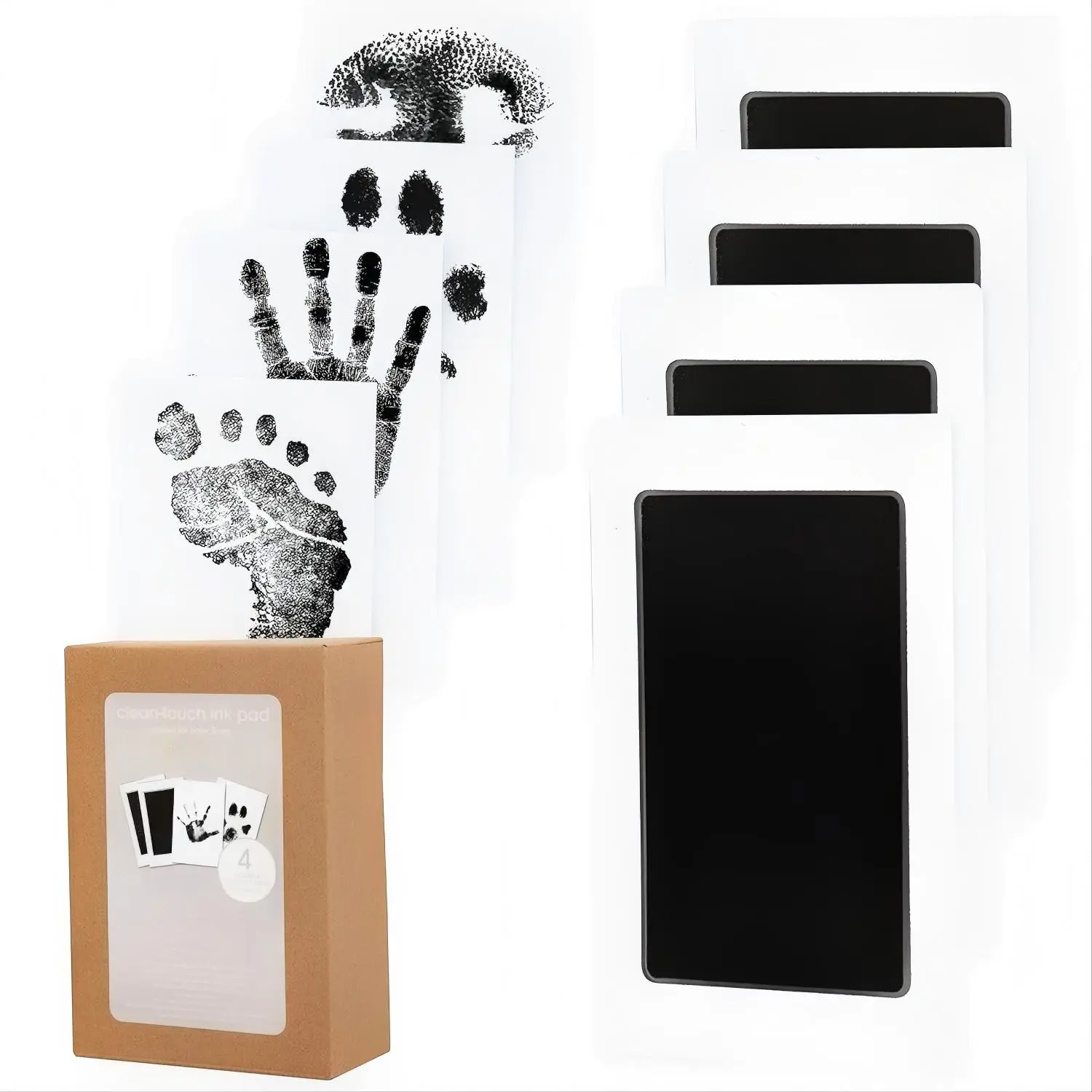 1/4-Pack Inkless Baby Hand and Footprint Kit, Mess-Free Ink Pads (Jet Black, R) | Newborn Keepsake, Dog Nose and Paw Print Kit, Clean Touch Ink Pads, Baby Handprints and Footprints Kit, Gifts for New Moms