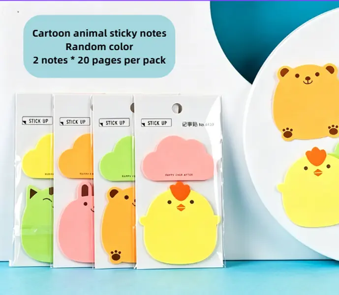【Gift】Summerwins Animal-Shapes Kawaii Sticky Notes, 3.1x3.1 Inches Compact Portable Bookmark Page Markers, Bleed-Proof Self-Adhesive Office Stationery for Journal Lovers, School & Office Use