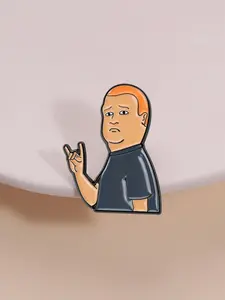 Anime Meme Theme Enamel Pin Bob Hill Rock Gesture Cartoon Design Humor Style Lapel Pin Clip Men Suitable for Anime Fans and Internet Culture Durable Metal Pins