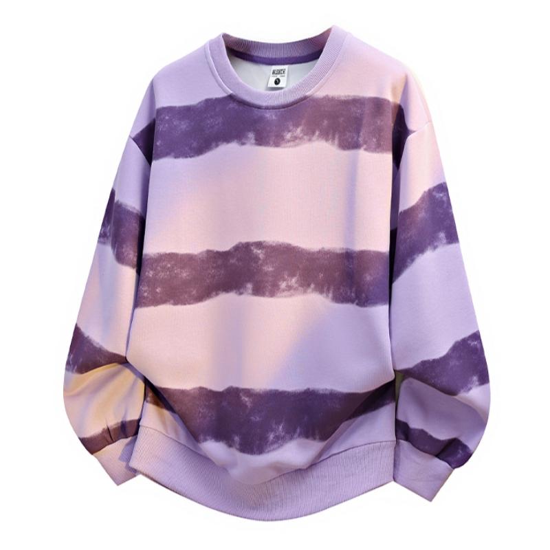 Autumn New Men's Sweatshirt, Loose Casual Versatile Youthful Stylish Long Sleeve T-Shirt, Crew Neck Heavyweight Pullover Sweatshirt, Tie-Dye Striped Color Block Long Sleeve T-Shirt, Unisex Trendy Base Shirt, Soft Comfortable Fabric, Suitable for Everyday