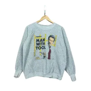 Vintage 80s Distressed Home Improvement Man With Tool Sweatshirt TV Series Crewneck TV Series Sweater Printed Logo Gray Color Men’s Fit M