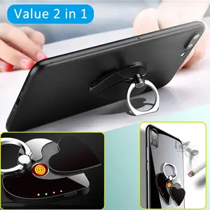 Multifunctional Mobile Phone Holder Ring Buckle, Rechargeable Electronic Lighter, Windproof Personality Creative Cigarette Lighter, Special Valentine's Day gift for Men And Women