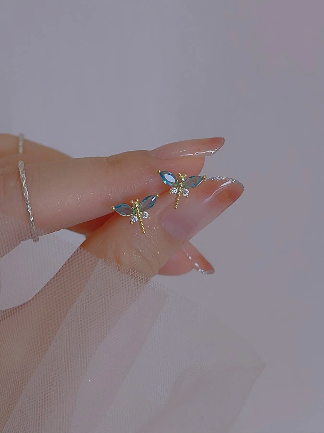 Cute Insect Design Mini Stud Earrings, Chic Cubic Zirconia Dragonfly Earrings, Summer New Style, Suitable for Women's Daily Wear