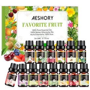 AESHORY Fruity Essential Oils Set TOP 14 Fragrance Oil for Diffusers Candle Making Includes Strawberry Apple Pineapple Cucumber Melon Cherry Mango Lemon and Orange Scented Aromatherapy Oils 5ml Bath Christmas