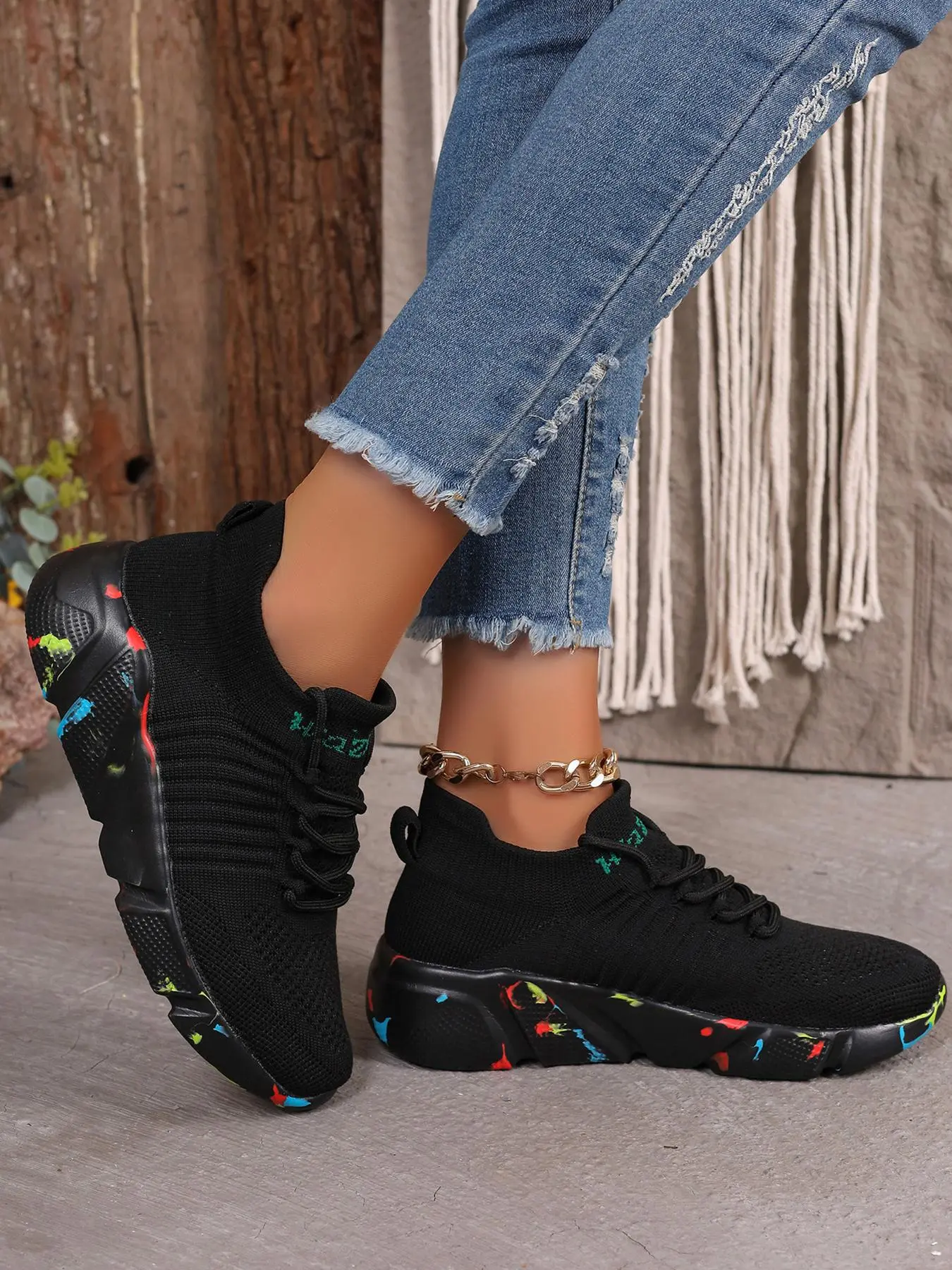 Women's Fashion Lace Up Running Shoes, Casual Breathable Comfortable Sports Shoes, Female All-match Sneakers for Daily Wear, Knit Running Shoes, Fashionable Running Shoes, Knitted Running Shoes, Trendy Running Shoes