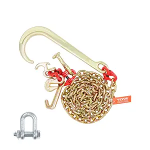 Summervibes VEVOR J Hook Chain, 5/16x 6' G80 15 Long Shank J Hook Tow Chain with RTJ Cluster Hook Grab Hook, 5400 lbs Safe Working Load, Heavy Duty Transport Truck Chain for Wrecker Recovery Trailer Towing