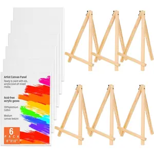 Canvas Boards with Easel 6 Pack 8 x 10 Inch Small Canvas Panels with Pine Easels Beginner Painting Kit for Acrylic Oil Watercolor Crafts Sip and Paint Art Party