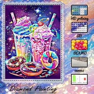 DIY 5D velvet fabric diamond painting kit, AB diamonds, fairy dust diamonds, crystal diamonds, ice cream, drinks, donut diamond embroidery, special craft diamond art kit, wall decoration, gift for family, loved ones, and friends.