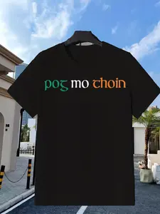 Pog Mo Thoin T Shirt Green White Orange Irish Phrase Print for Casual Wear And St Patrick's Day Celebration Holiday Shoppers Streetwear Fashion Cartoon Print Breathable Material Round Neck Top Holiday Shoppers