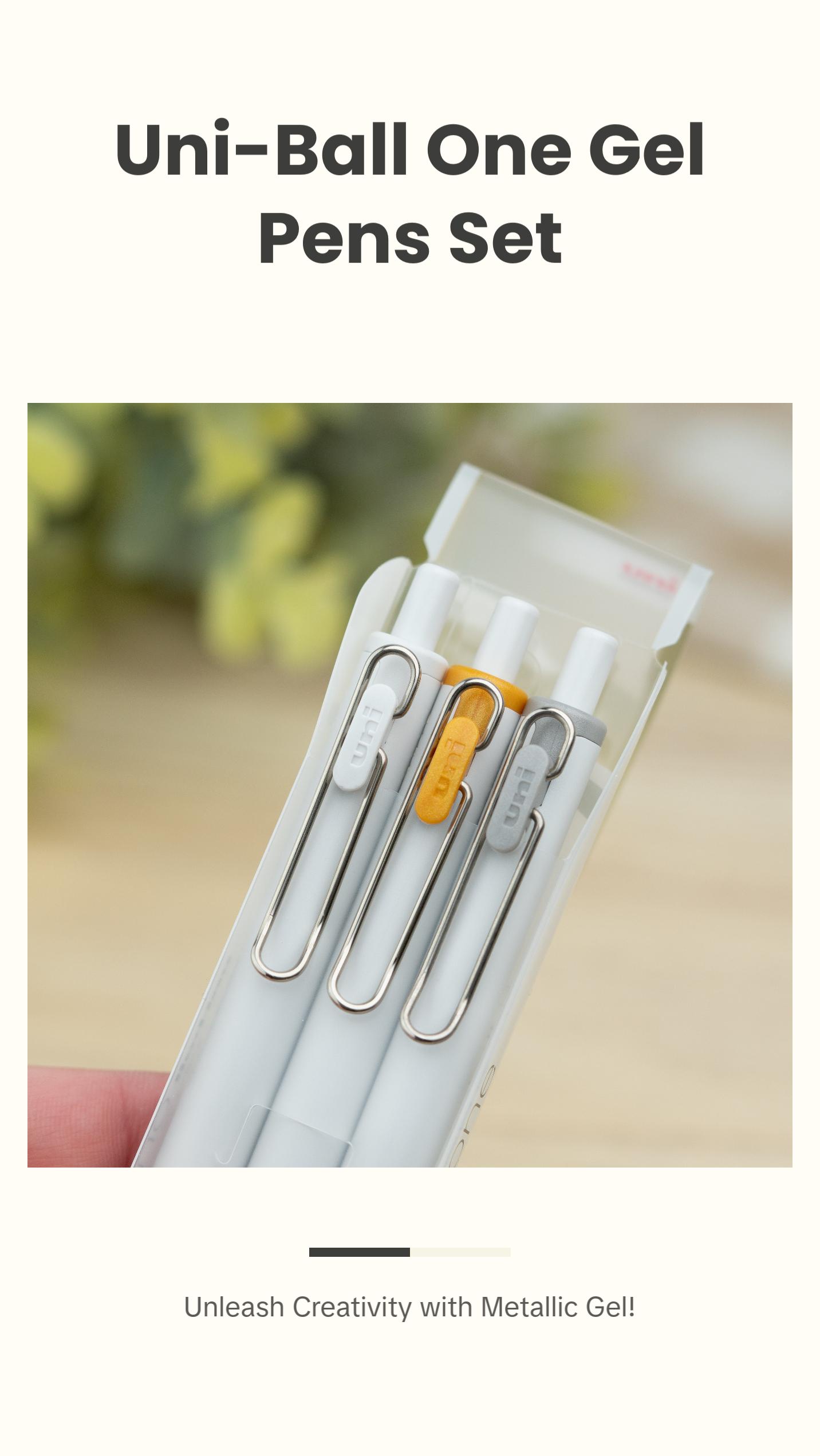 Uni-ball One Gel Pens - White & Metallic 3 Color Set (0.38mm and 0.5mm)