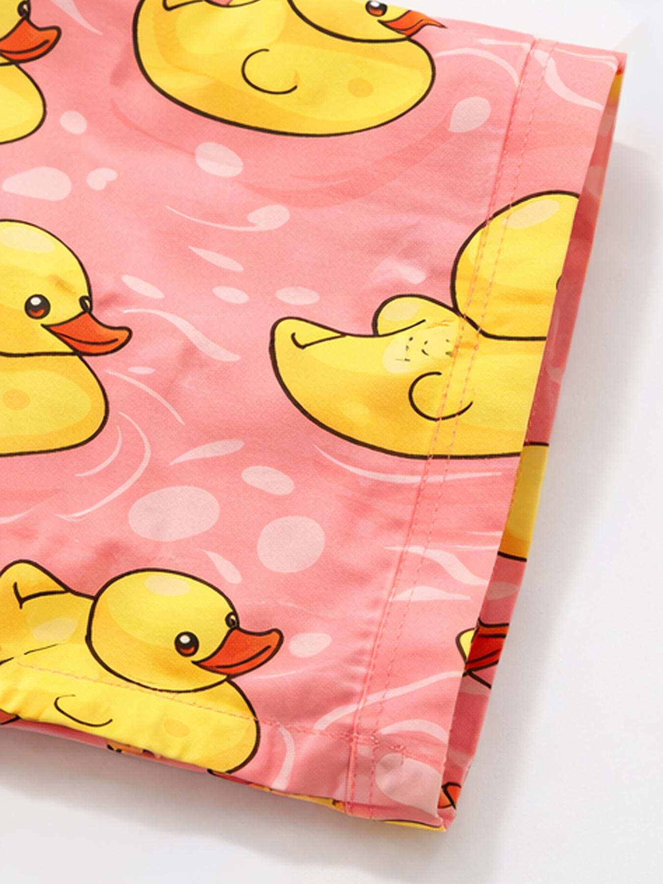 Swim Shorts for Men Funny Duck Print Drawstring Beach Trunks Cartoon Bathing Suit Novelty Board Shorts Mid Length Pool Party Vacation Beachwear Playful Resort Swimwear Casual Holiday Outfit