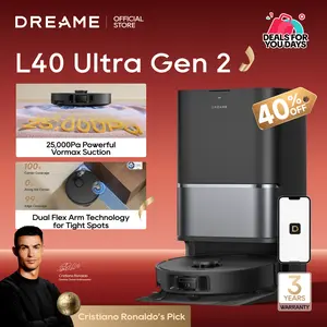 【Super Brand Day】DREAME L40 Ultra Gen 2 Robot Vacuum and Mop with 25,000Pa Suction, Extendable Side Brush and Mop, All-in-One Self-Emptying & Cleaning Dock, Voice & App Control, Black