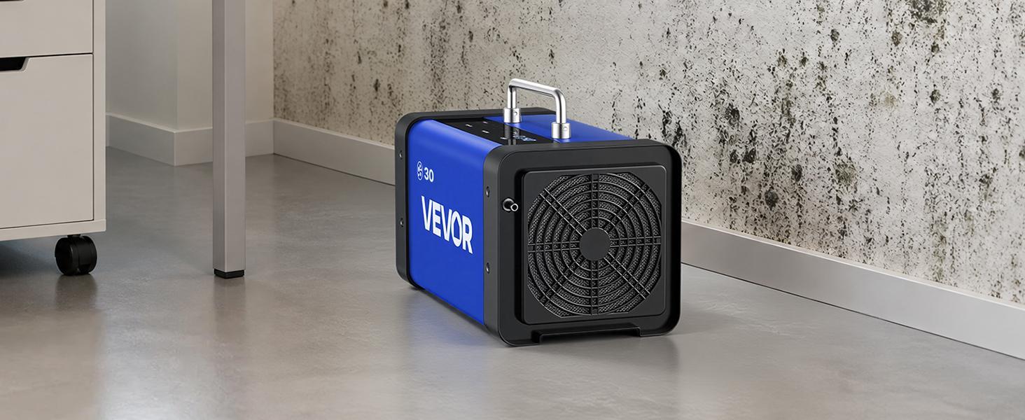VEVOR Commercial Industrial Ozone Generator Ionizer (30000 mg/h) - Home Air Purifier with Remote Control, Dual Treatment System, 2 Hoses Water Mode, 15s Delayed Start, LCD Touchscreen Control Panel, Area-Based Selection, Foldable Handle (Up to 2700 sq.ft)