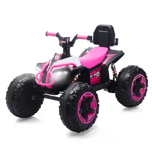 12V Ride On Toy Car, Electric ATV Car for Kids, 4 Wheeler Electric Toy Car with Bluetooth, Light, Leather Seaters, Ride on Toys for Toddlers 5-8