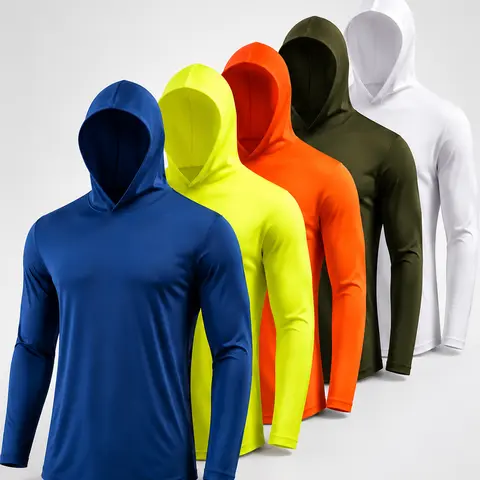 Men's UPF 50+ UV-Protective Long Sleeve Hoodie - Everyday Fit, Quick Dry - for Athletic Running, Hiking, Outdoor Activewear