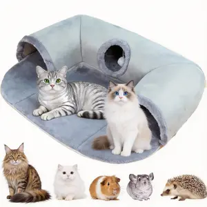 Petfeet 3-in-1 comfortable cat tunnel bed, suitable for small and medium-sized cats, rabbits and hamsters, non-slip base, both the functions of game mat and warm nest, light and removable, washable, U-shaped design, easy to carry, with pom-pom, foldable