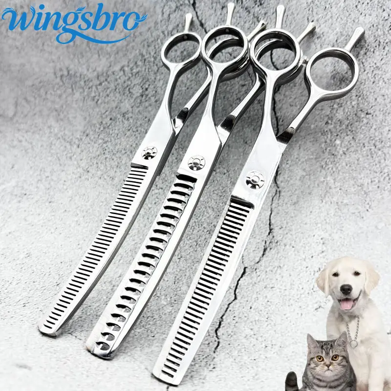 Wingsbro 7.5-in Silver Metal Up-Curved Thinning Pet Grooming Scissors - Right-Hand Groomer Tool for Dog Coat Shaping, Single Beauty/Hair Care Item