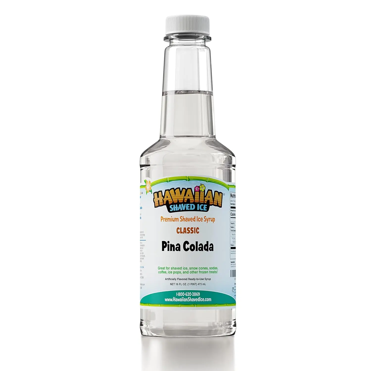 Hawaiian Shaved Ice Syrup Pint, Pina Colada Flavor, Great For Slushies, Italian Soda, Popsicles, & More, No Refrigeration Needed, Contains Nuts, Soy, Wheat, Dairy, Starch, Flour, or Egg Products