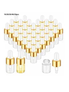 10/20/30/40/50pcs 1ML Mini Transparent Glass Dropper Bottles, Travel Sample Bottles for Essential Oils, Cosmetics, Liquids, Perfume