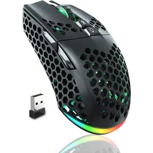 Wireless Gaming Mouse Tri Mode Bluetooth and USB C Wired Honeycomb Shell Ergonomic Design with RGB Lighting 2 Side Buttons Programmable Macros