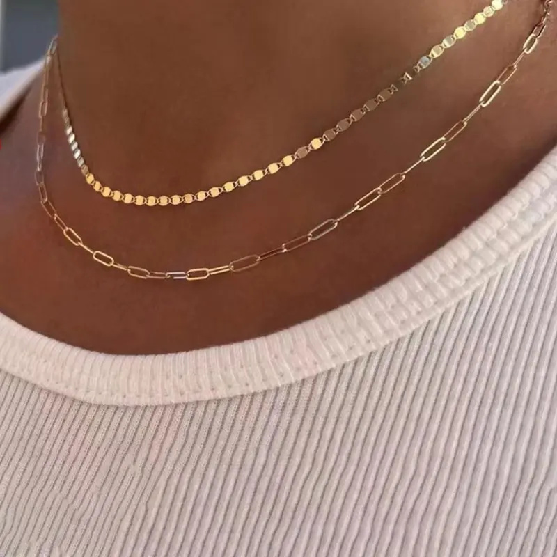 Trendy Matching, 2pcs/set Minimalist Casual Stacking Necklace Jewelry for Party, Daily Clothing Decor, Real Chains Necklace for Girl, Ideal Holiday Gift for Women and Girls, Non Tarnish Jewelry