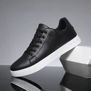 Causal Shoes for Men - Black Leather Sneakers with White Sole - Comfortable and Stylish Everyday Footwear