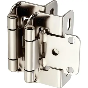 4 Pack (2 Pairs) 1/2" Overlay Cabinet Hinges, Brushed Nickel Self-Closing Semi-Concealed Partial Wrap  Frame Hinges for Cabinet Doors