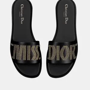 Christian Dior Leather Studded Dway Slides Size 36.5