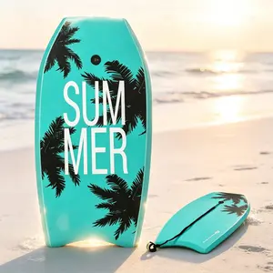 Lightweight Body Board with Wrist Leash, EPS Core XPE Non-Slip Deck HDPE Slick Bottom Boogie Board, Durable Surfing Board for Kids Teens Adults Beach Pool Summer Water Sports summervibes