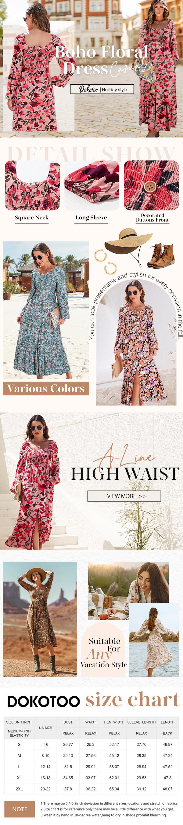 Dokotoo Womens Dresses 2025 Boho Floral Smocked Empire Waist Square Neck Long Sleeve Button Beach Long Maxi Dress Sundress Dokotoo Womens Dresses 2025 Boho Floral Smocked Empire Waist Square Neck Long Sleeve Button Beach Long Maxi Dress Sundress