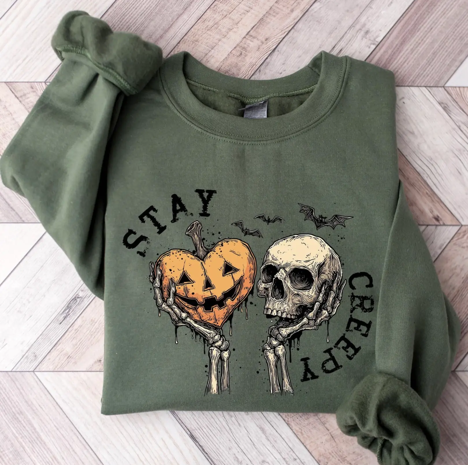 Stay Creepy Sweatshirt - Hoodie - TShirt, Women's Halloween Sweatshirt, Cute Skeleton Hands Tee, Funny Halloween Outfit, Skull Tee, Spooky Season Shirt