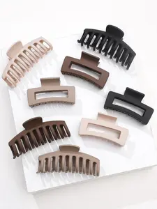 Solid Color Hollow Out Design Hair Claws 8counts Set Fashionable Non-slip Hair Claws for Women Daily Casual Summer 2025 Hair Accessories Hairstyles for School Barrettes Flat Claw Clips Strong Grip Rust-Resistant Hand-Made Quality