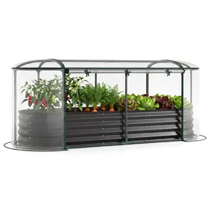 3-in-1 Raised Garden Bed with Greenhouse Cover, Galvanized Steel Planter Box for Year-Round Growing - Black