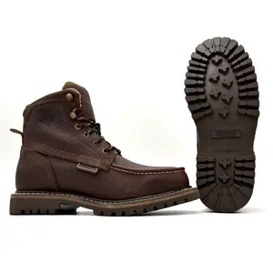 Fuerbo B-49 Ocre Moc Toe Work Boot Traction Rubber Goodyear Welt Sole Oil and Slip Resistant Anti-Fatigue Ankle High Round Toe Footwear Leather Industrial Comfort Shoe