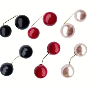 12pcs Elegant Glossy Pearl-Tipped Safety Pins with Anti-Corrosion Alloy Construction - 2 Styles (Black & Red/White/Pink) for Women's Sweater Shawl Clips, Wedding & Party Decorations, Knitting & Crochet - Decorative Pin with Non-Toxic Durable Design,