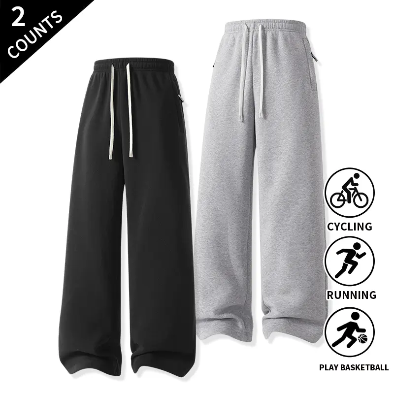 2-Pack Soft Drawstring Sweatpants for Men – Casual Everyday Athletic Wear with Zipper Pockets, Jogging Pants
