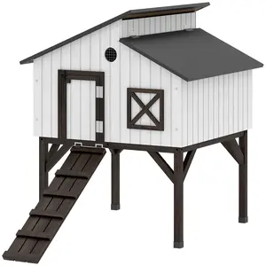 Dual-Use Chicken Coop Hen House with Nesting Box, Elevated Rabbit Hutch, Ramp, Openable Asphalt Roof and Elevated Legs