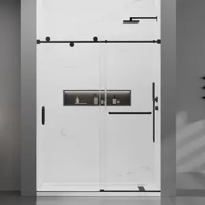 O01-Shower Door 56-60''W x 76''H Glass Shower Door Frameless with Handle and Seal Strip for Waterproof Sliding Barn Door in Stylish Green Glass