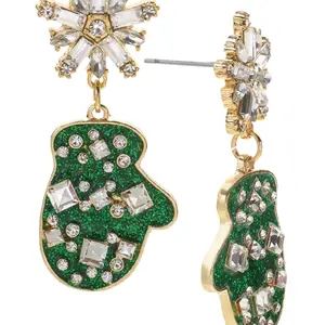 Holiday Lane Gold-Tone Crystal Snowflake & Glitter Mitt Drop Earrings