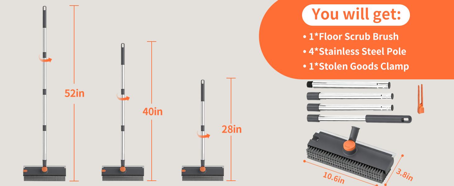 360° Rotating V-Shaped Floor Scrubber Brush with Long Handle, Heavy Duty Bathroom Shower Cleaning Brush with Stiff Bristles and Silicone Squeegee, Adjustable Stainless Steel Pole for Tile, Tub, Grout, Wall, Mirror, Deck, Pool and Indoor Outdoor Use 360° Rotating V-Shaped Floor Scrubber Brush with Long Handle, Heavy Duty Bathroom Shower Cleaning Brush with Stiff Bristles and Silicone Squeegee, Adjustable Stainless Steel Pole for Tile, Tub, Grout, Wall, Mirror, Deck, Pool and Indoor Outdoor Use